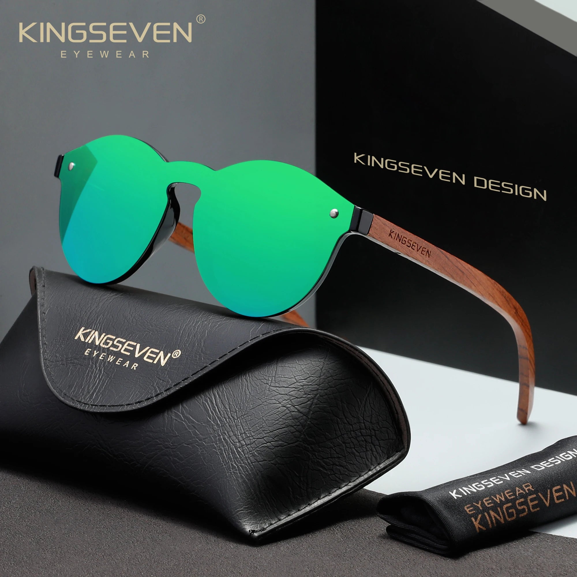 KINGSEVEN Natural Wood Green Mirrored Rimless Polarized Sunglasses KINGSEVEN Brand Classic Wooden Sunglasses Men/Women Rimless  main image 4
