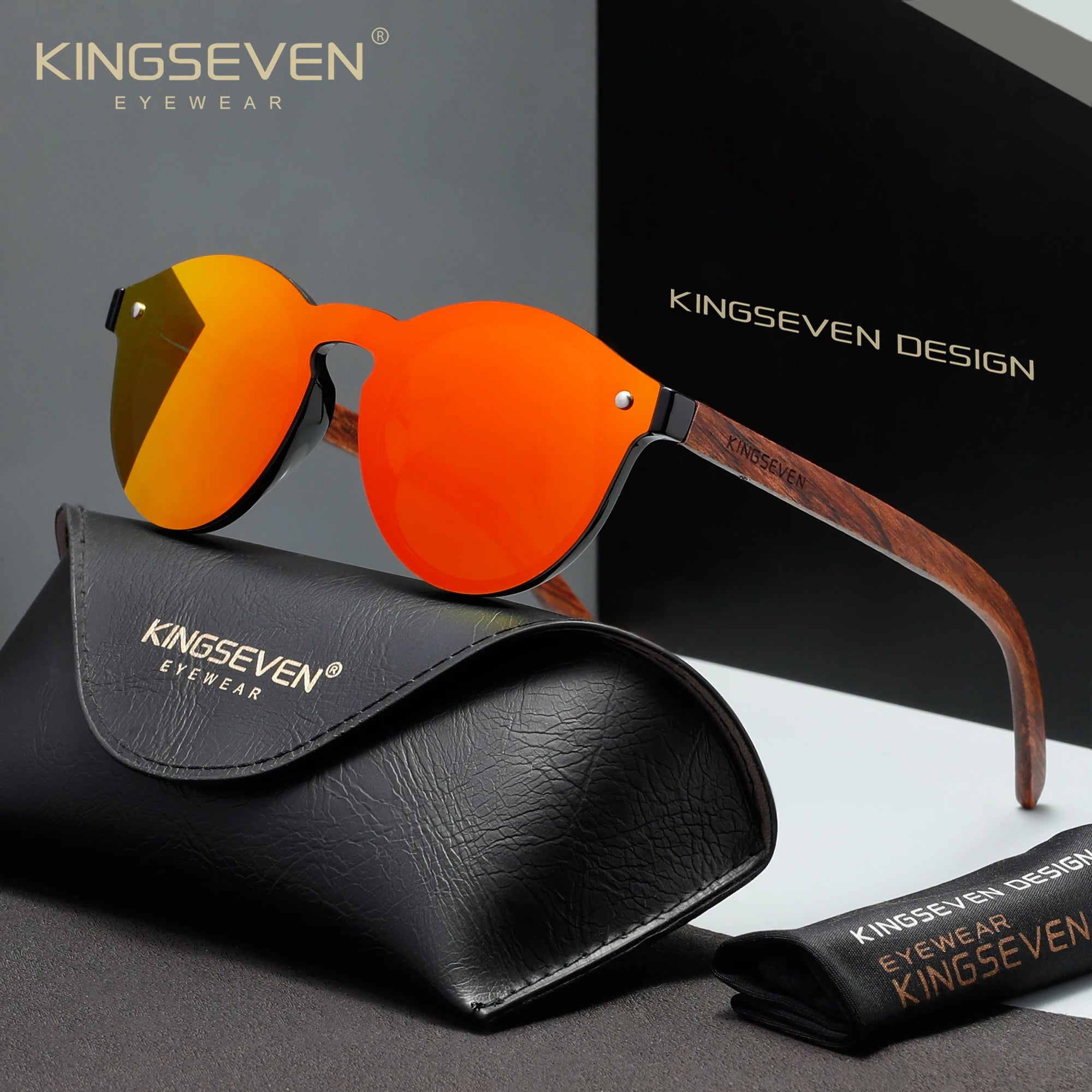 KINGSEVEN Natural Wood Red Mirrored Rimless Polarized Sunglasses s-l1200.jpg main image 2